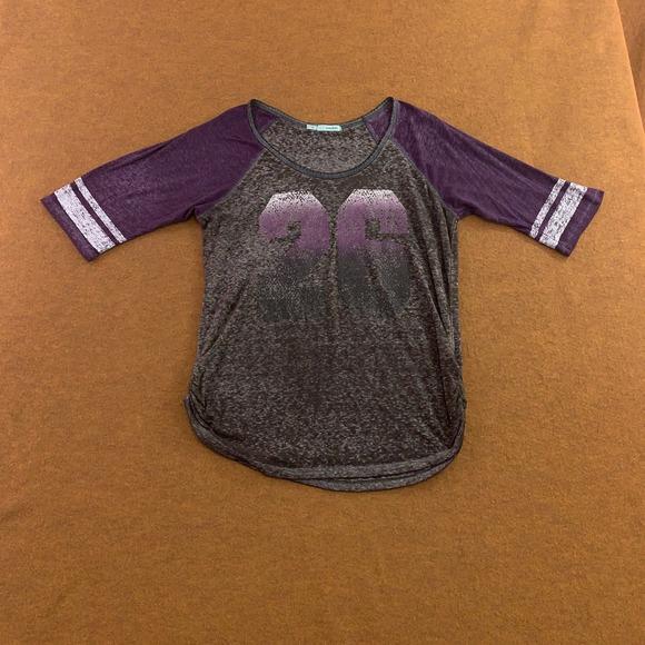 Maurices Tops - Maurices Womens XL Purple Charcoal Graphic 26 Raglan Burnout Baseball T-Shirt